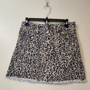 Denim A-Line Mini Skirt Leopard Cheetah Print Size 27 Perfect Condition